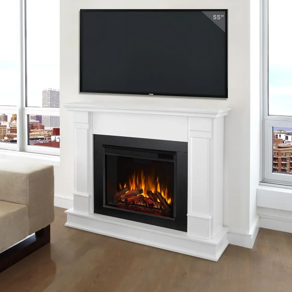 Silverton 48” Electric Fireplace with Mantel for Living Room or Bedroom, Replaceable Fireplace Insert Heater, Realistic Log