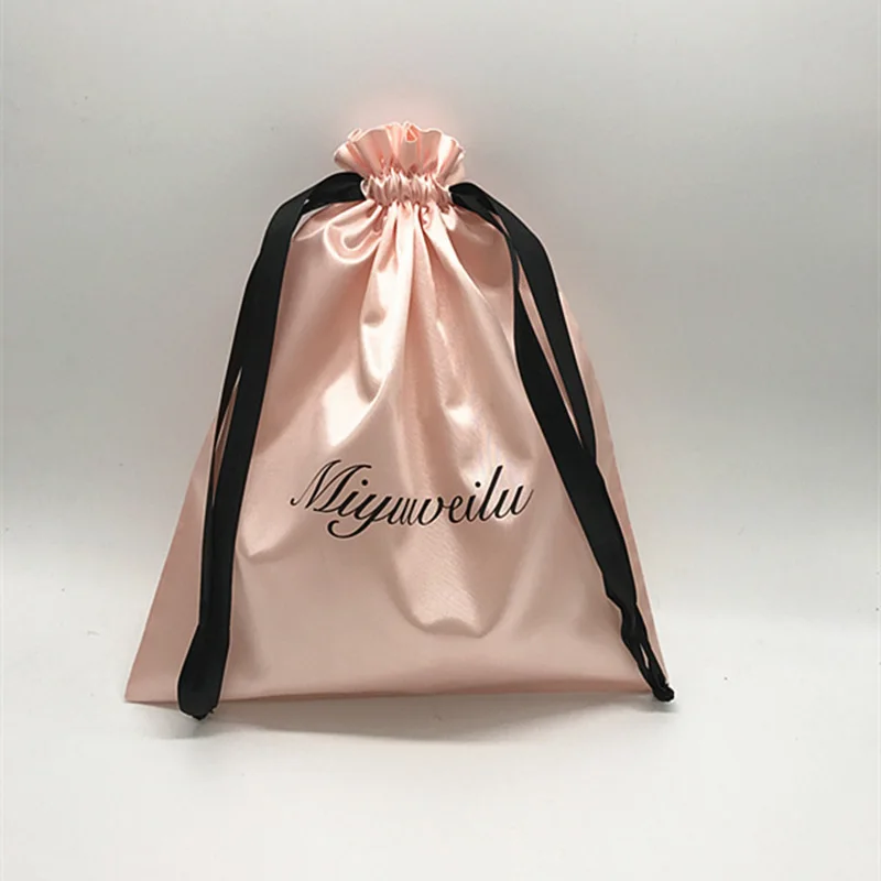 Smoothly Silk Hair Bags Cloth Shoes Jewelry Packaging Gift Wrappling Bright Satin Dust-proof Drawstring Pouch Custom Logo Print