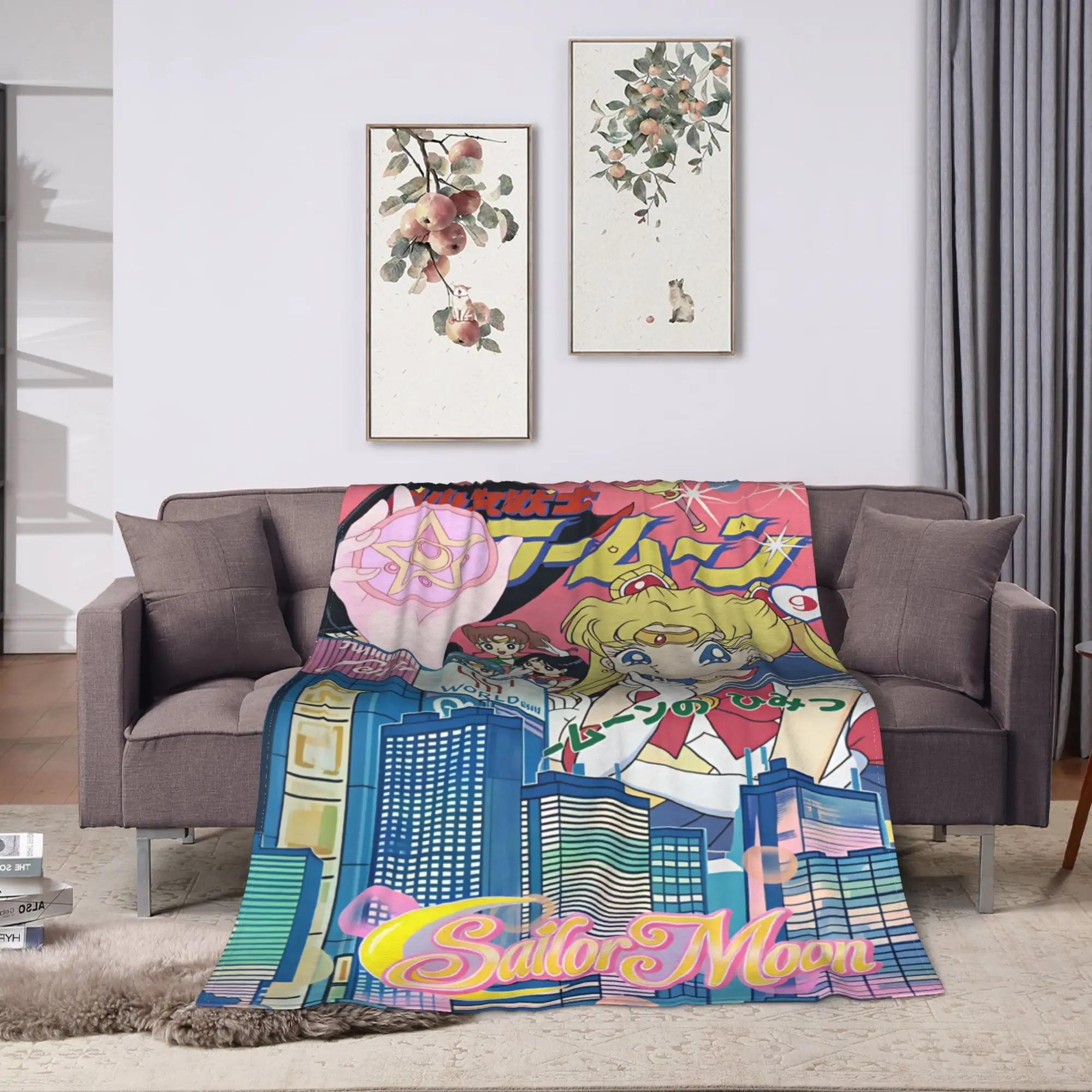 S-Sailor M-Moon Anime  Blankets  Picnic Flannel Throw Blanket For Couch Chair Super Warm Custom Quality Bedspread Gift