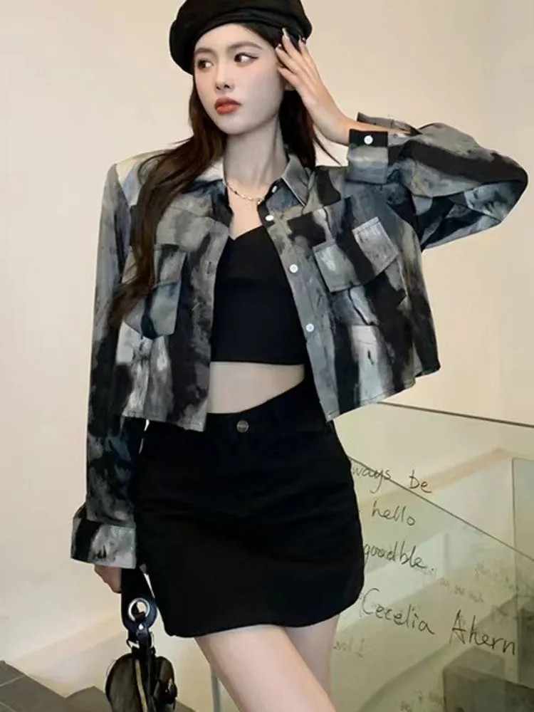 Lente 2026 Early Vintage Europese Dyeing Long Sve Women's irt Design Sensation ort Outerwear Top Korean Sle Co...