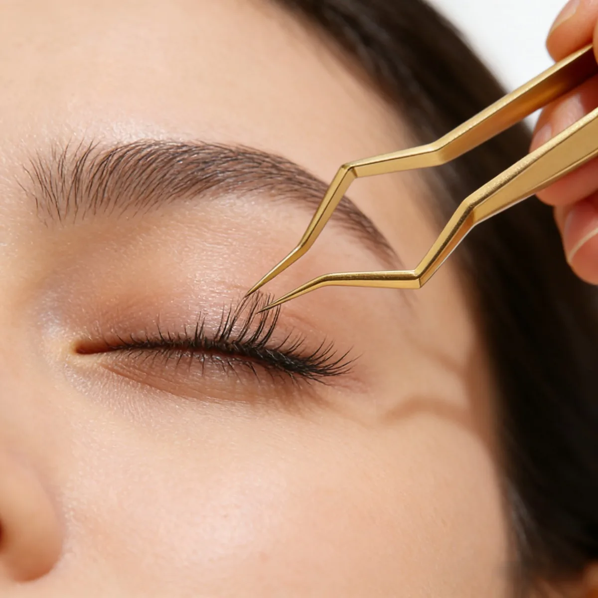 Gold Square Eyelash Extension Tweezers Stainless Steel High Precision Isolation Separation Tool Professional Salon Lash Supplies