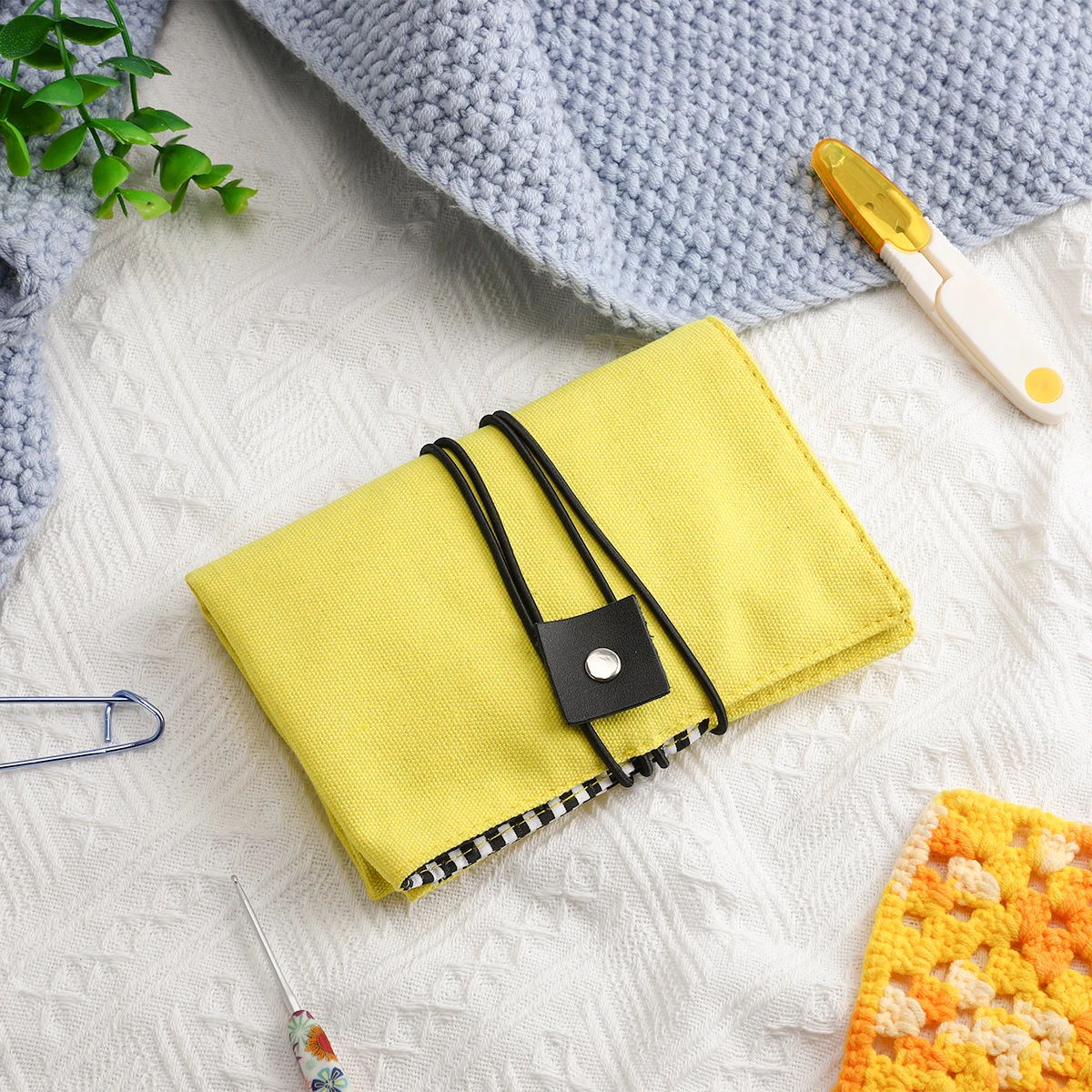 New Empty Waterproof Crochet Organizer Bag Foldable Knitting Needles Bag Yellow Color Storage Bags for Sewing Tool Accessories