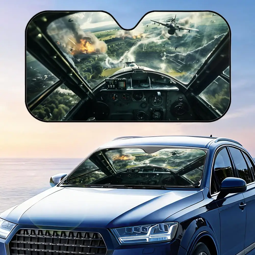 

Vintage Aviation Sun Visor Foldable Car Windshield Sun Shade UV Protection Reflective Heat Insulation Reusable Cover