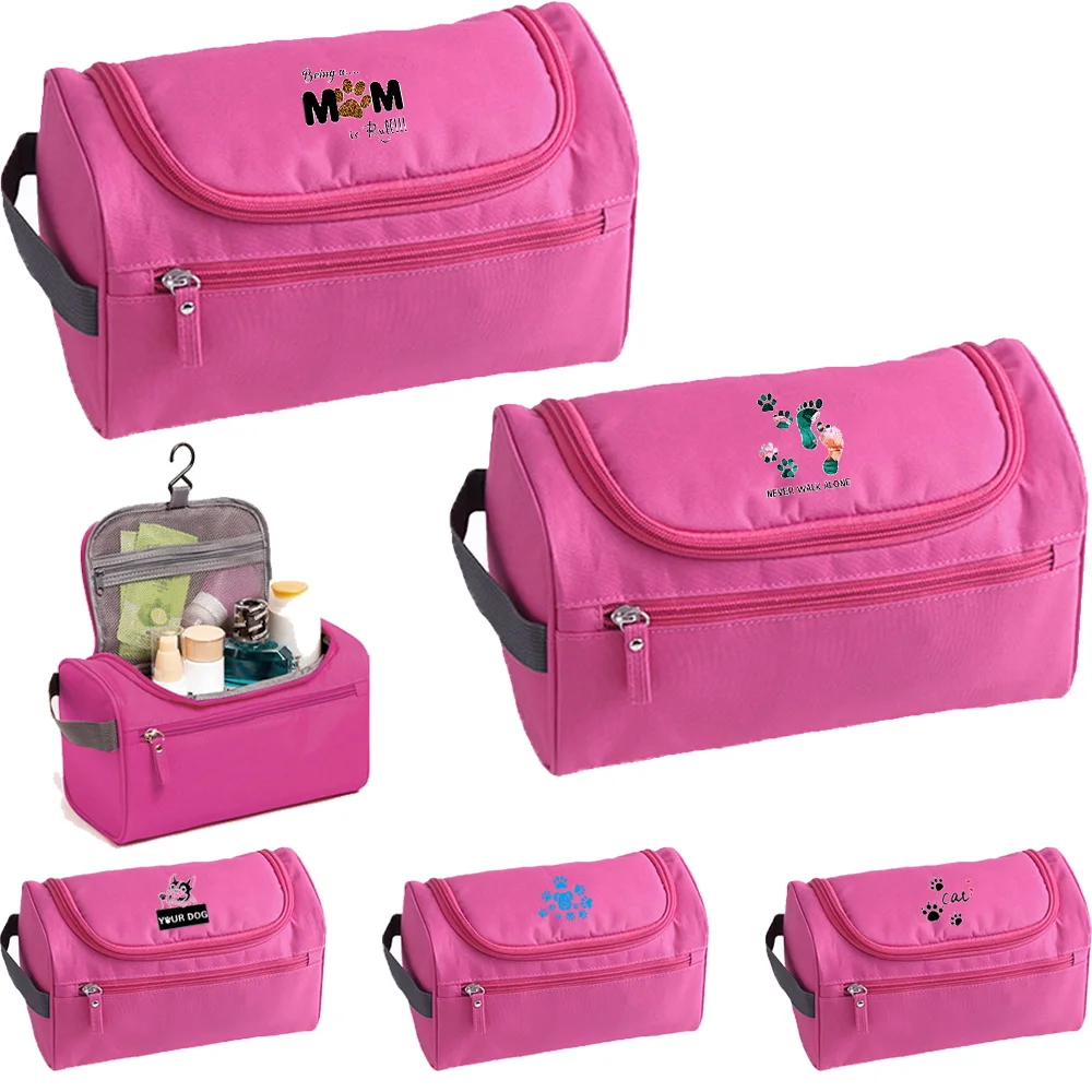 Trendy Hanging Wash Organizer Portable Cosmetic Storage Pouch Footprints Pattern Toiletry Bag for Casual Holiday Excursions