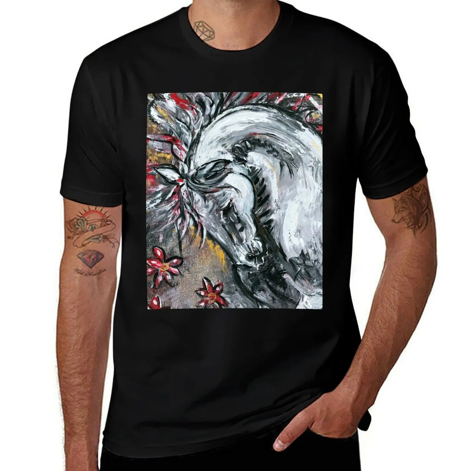 In the mood, painted T-Shirt boys animal print summer top graphic shirts mens white t shirts