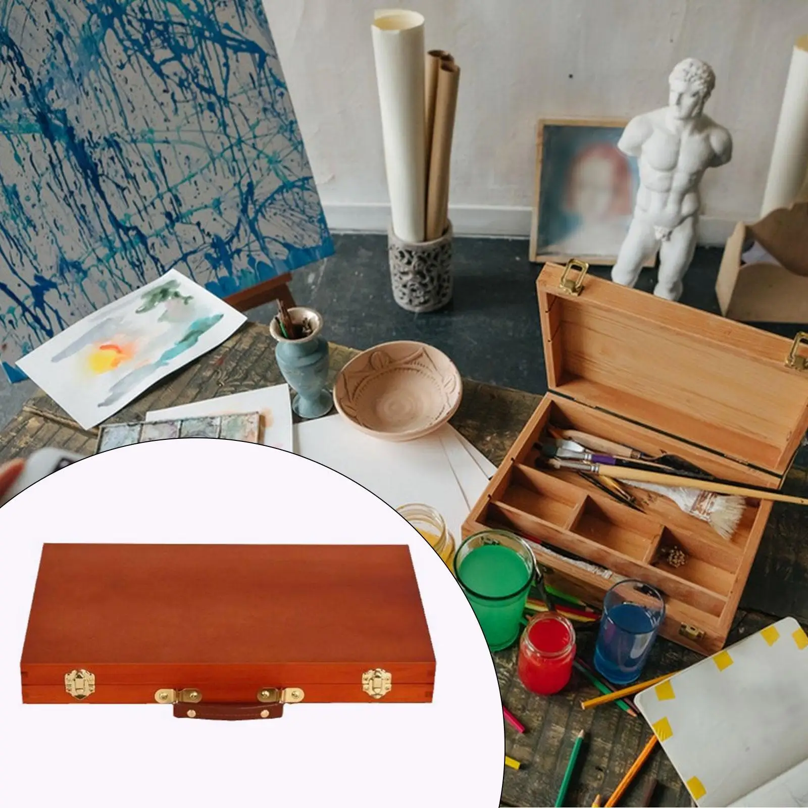Artist Supply Box Art Supplies Organizer Portable Organizer Box Container Wooden Art Tool Box for Paint Brushes Pastel Pencil