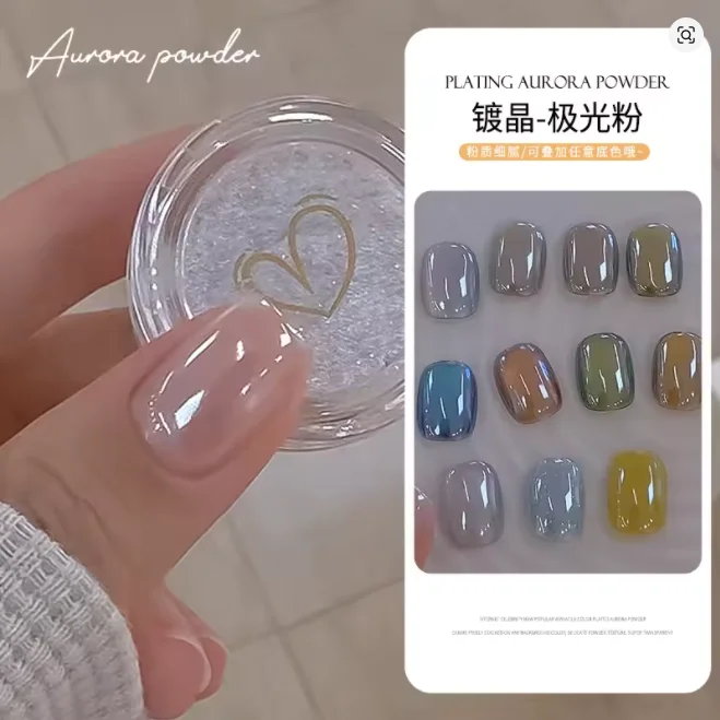 

1 баночка, глянцевое покрытие, зеркальная пудра для ногтей Aurora, сетка 0,5 г, лунный свет, жемчужно-белый втирающий порошок, супер-блестящий маникюр, хромированная пыль