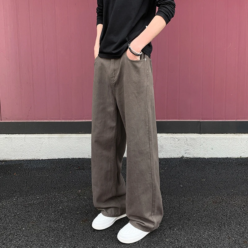 

Streetwear Men's Straight Jeans Cotton Wash Man Casual Loose Full Pants 2025 New Solid Color Male Denim Pants 5XL Bottoms