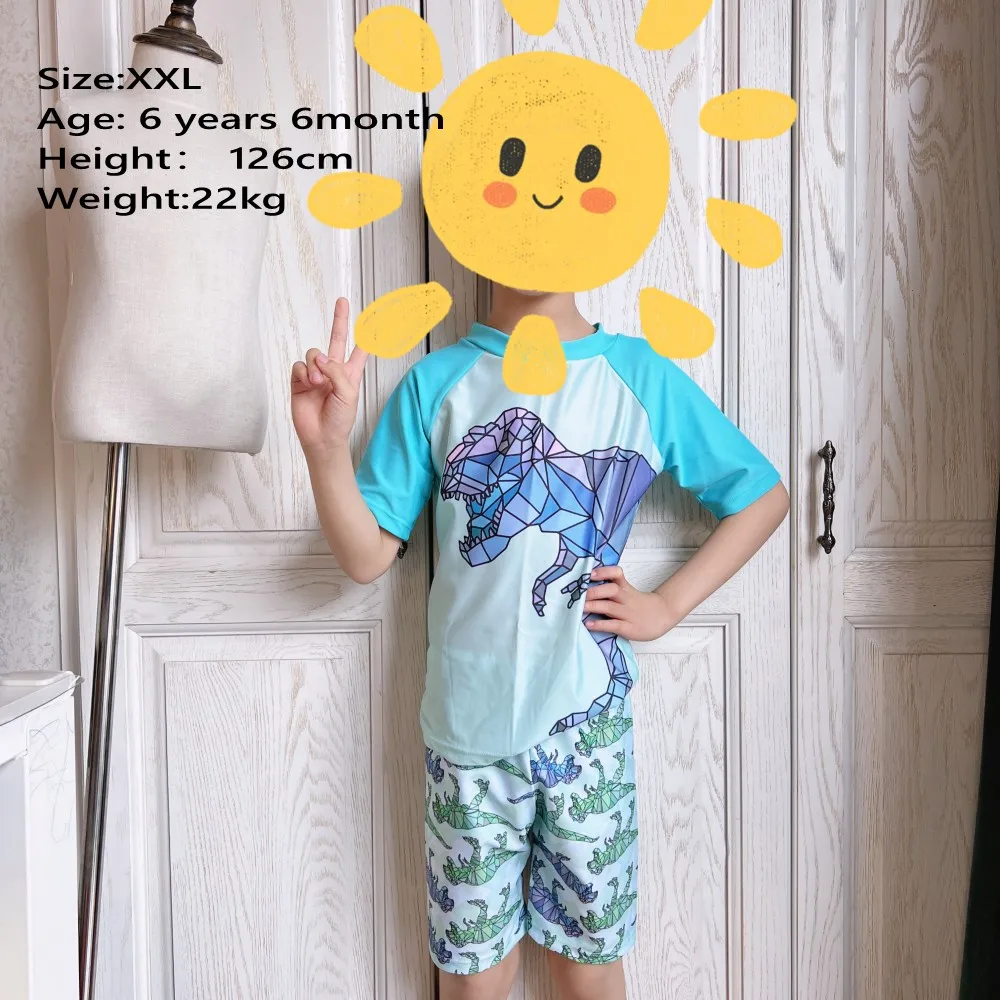 New Boys Swimsuit Cartoon Print Children\'s Swimwear Boys UPF50 Short Sleeve Toddler Boy Swimming Wear 3 pcs Bathing Suit Child