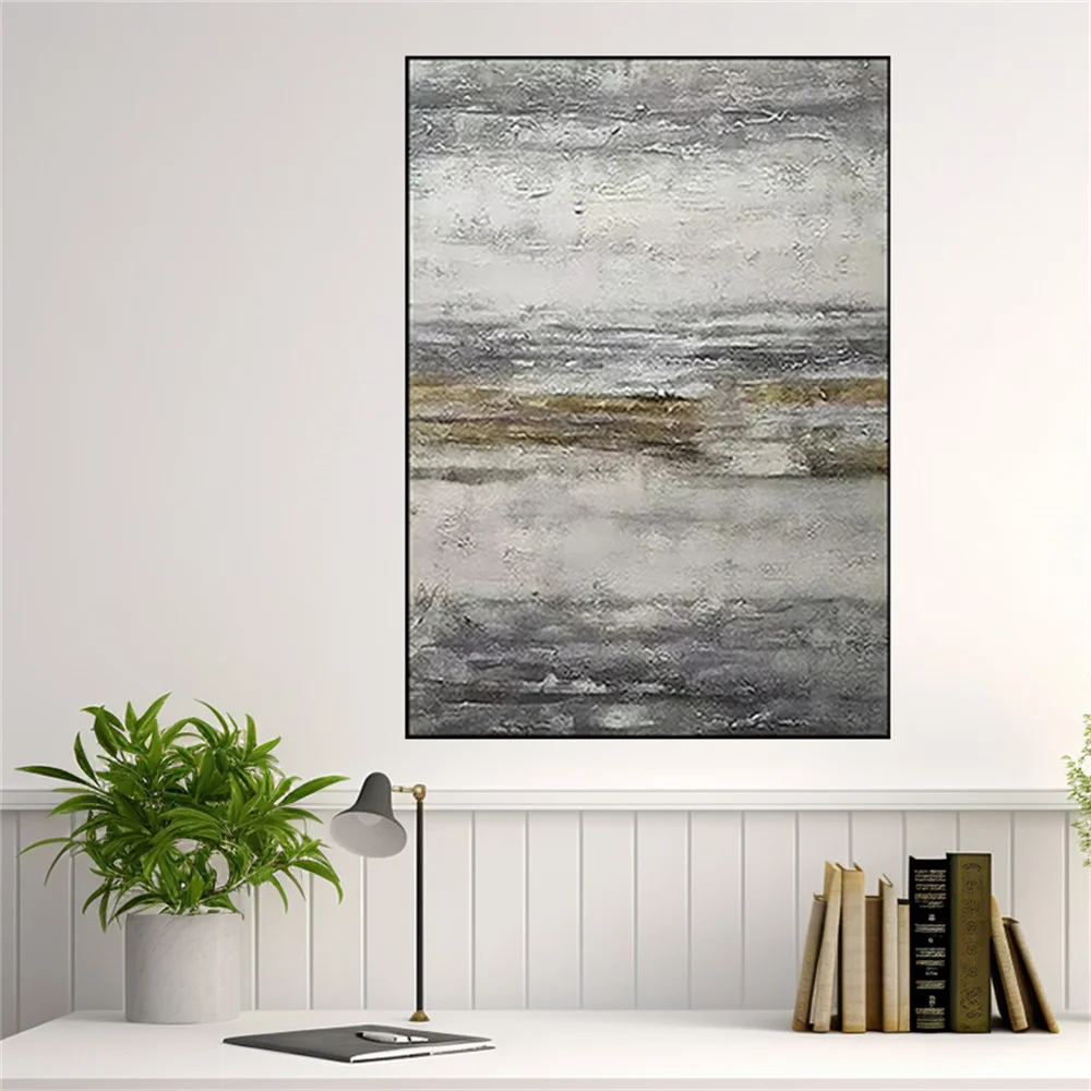 

Hand-Painted Abstract Grey Oil Painting Modern Canvas Pictures Wall Art Poster For Living Room Bedroom Home Decor Mural Gift