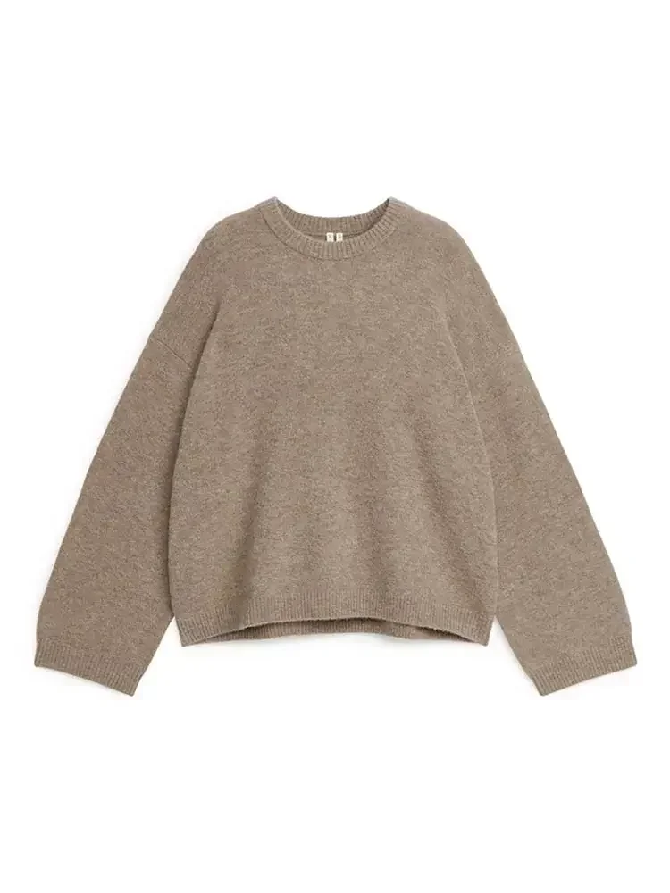 Autumn Wool Blends Round Neck Knit Pullover Women Casual Long Sleeve Loose Warm Sweater Autumn New Ladies Commute Street Jumper﻿