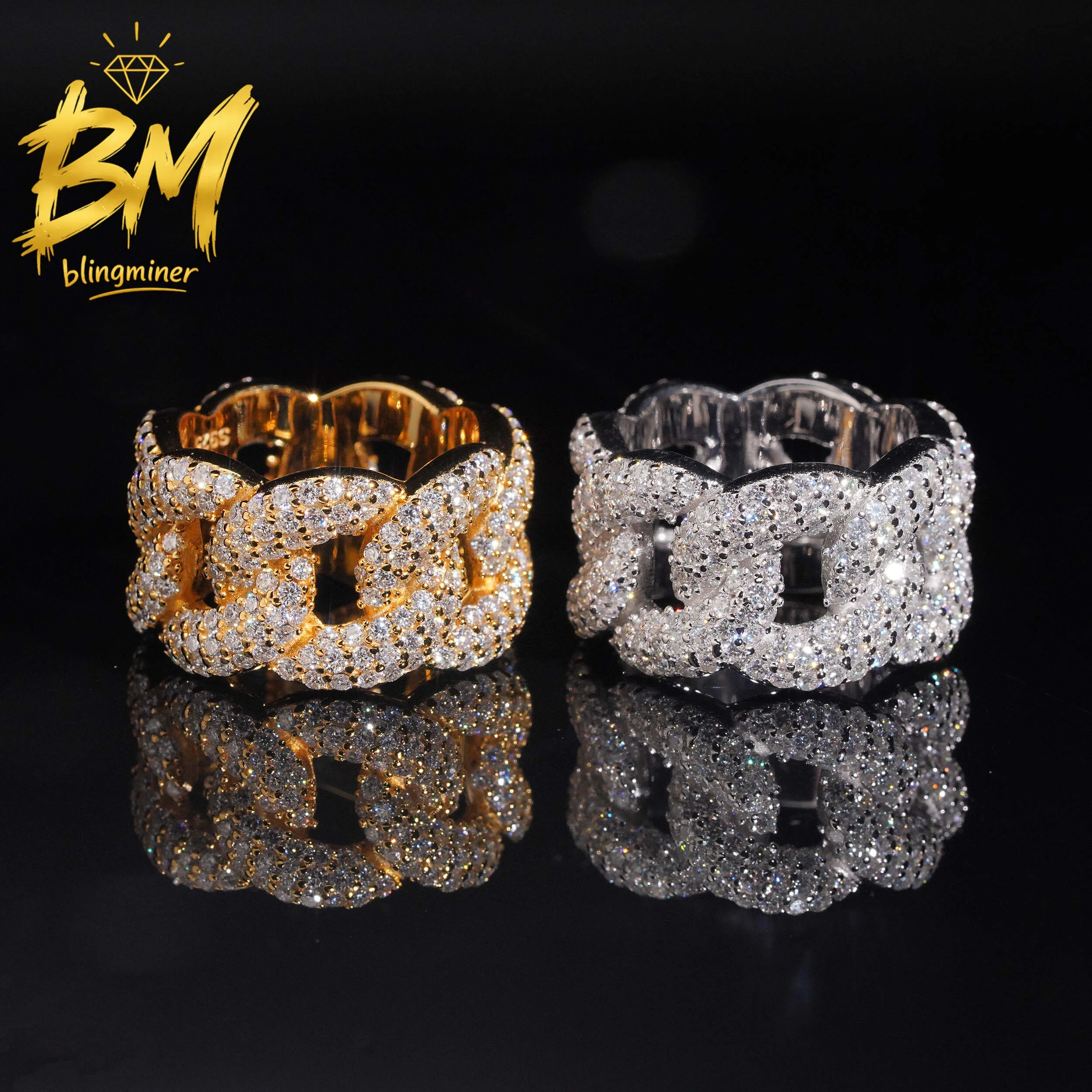 Blingminer S925 Silver Cuban Ring VVS Moissanite Rings For Men Women Finger Jewelry Pass Diamonds Tester GRA Free Shipping
