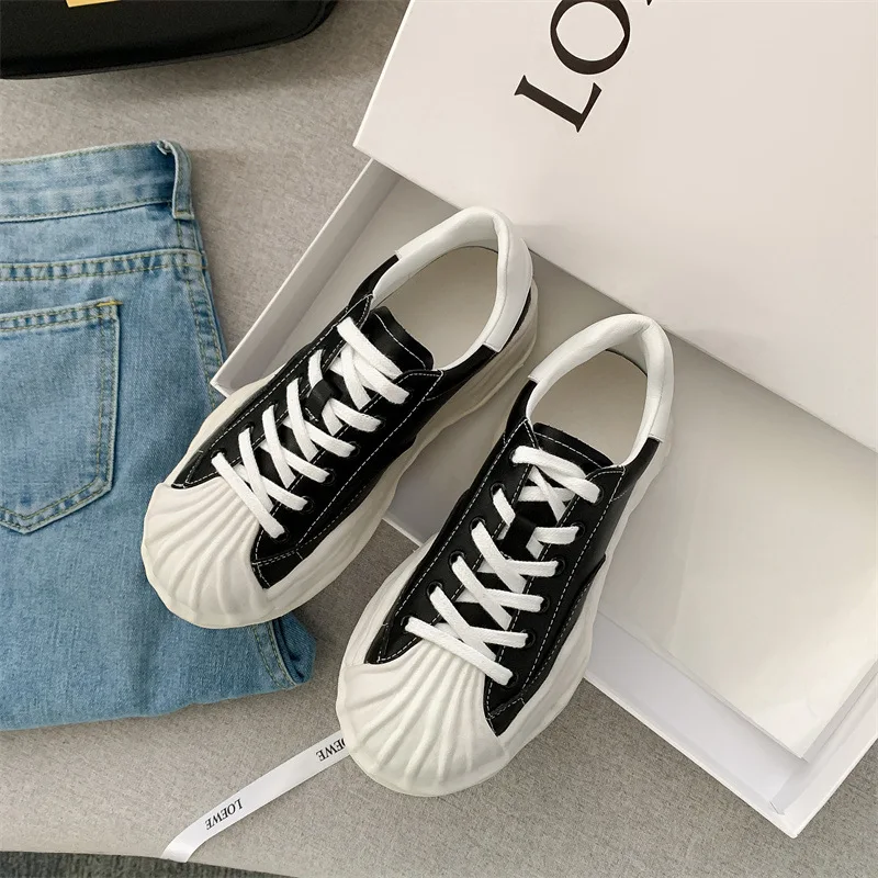 Women's Casual Sneakers Genuine Leather Dissolving Shoes Shell Toe Leather Small White Shoes platform shoes all-match Leisure