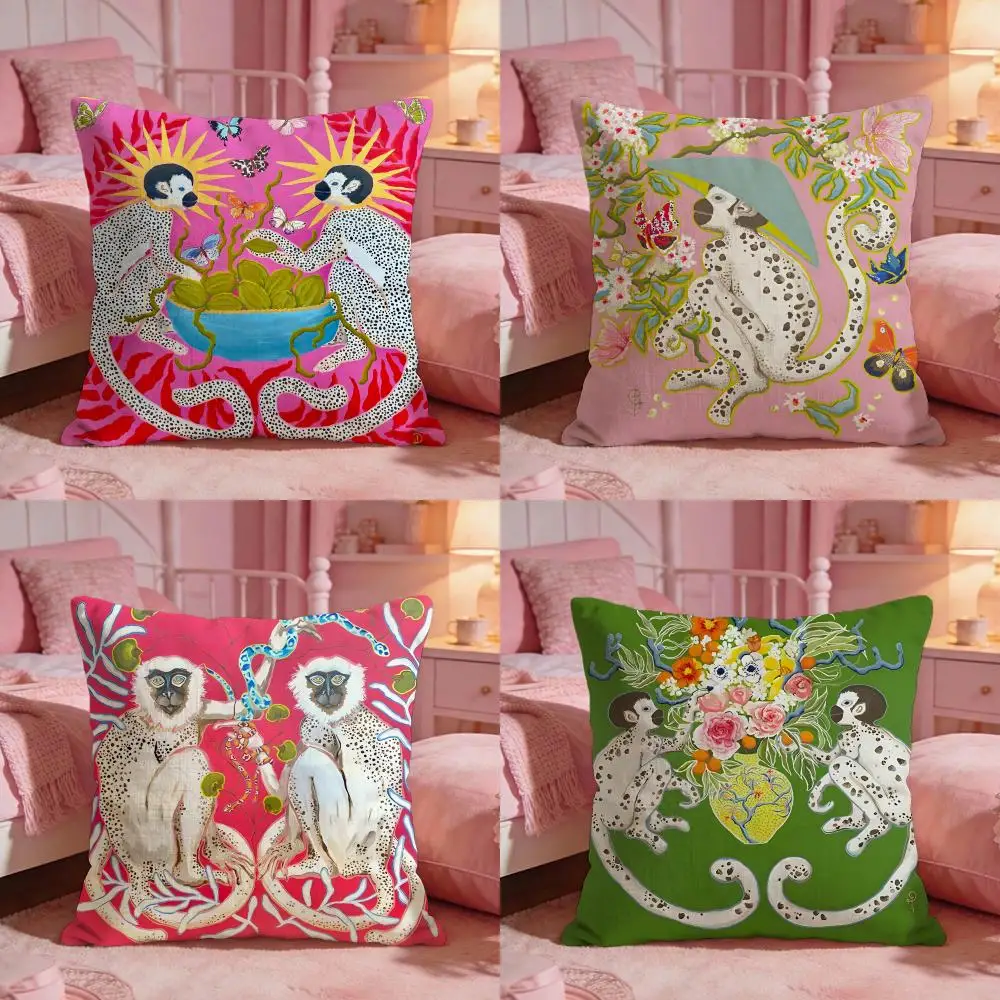 P-Paige G-Gemmel M-Monkey Cushion Cover Premium Comfort Reversible Pillow Cove -Two In One Design For Any Room & Car Interior