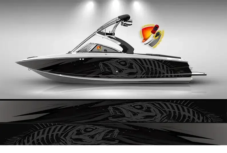 Dark Gray & Charcoal Fishbones Graphic Vinyl Boat Wrap Decal Fits any Boat