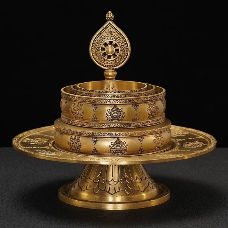 

Buddhist 4 Layer Manza ,Bronze Tantric Engraved Eight Auspicious Tribute Buddhism Plate, Tibetan Altars Desktop Decorative,1Set
