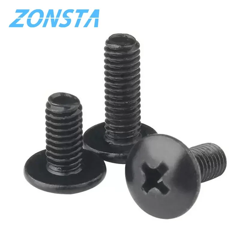M2 M2.5 M3 M3.5 M4 M5 M6 Phillips Truss Head Screws Big Large round Mushroom Head Bolt Black Plated Carbon Steel TM Screw image 4