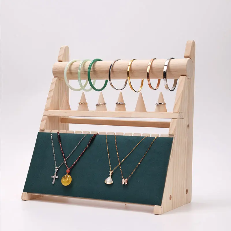 Multifunctional Jewelry Organizer for Ear Stud Ring Bracelet Removable Wooden Necklace Display Storage Rack Holder for home shop