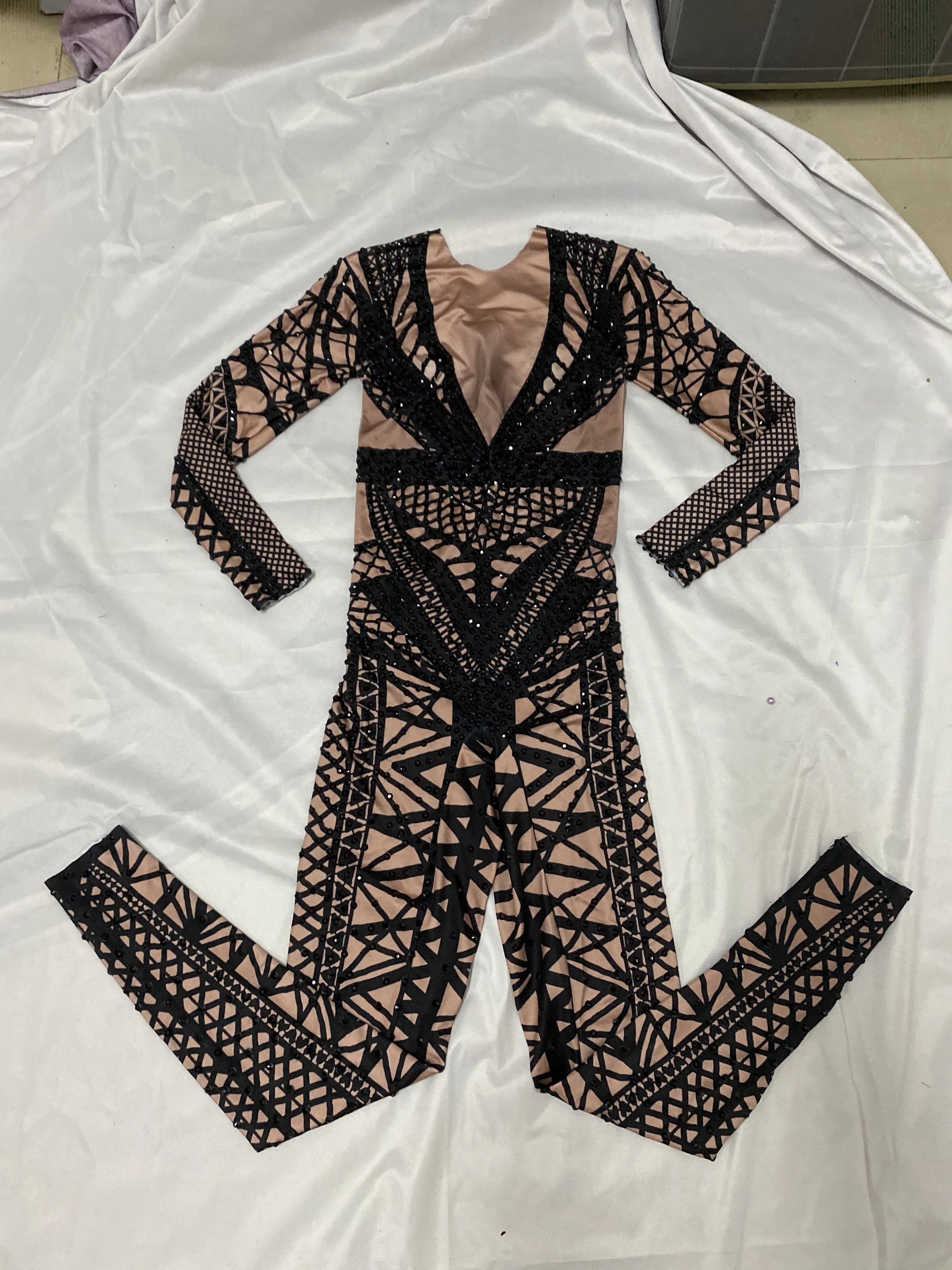 섹시한 화이트 글리터 점프수트 여성용 라인스톤 원피스 나이트클럽 파티웨어 댄스 가수 무대 공연 의상