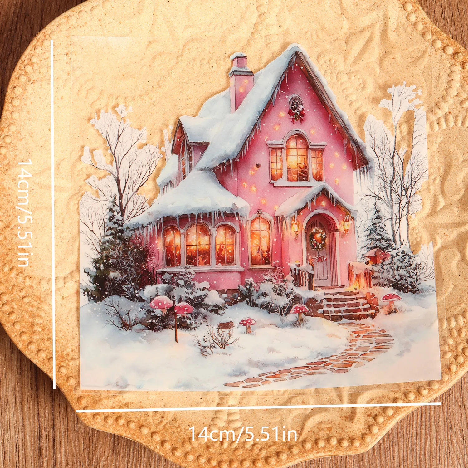 12 Blatt PET-Aquarell-Rosa-Weihnachtshütte, große selbstklebende Aufkleber, für Scrapbooking-Zubehör, Hintergrundaufkleber – Detail 2
