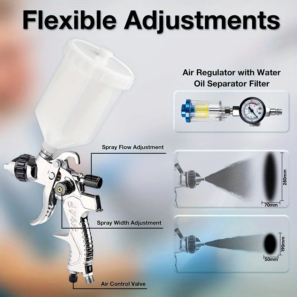 Professional HVLP Spay Gun 1.4/1.7/2.0mm Nozzle Gravity Airbrush For Car Painting 600ml Car Spray Painting Household Air Tools
