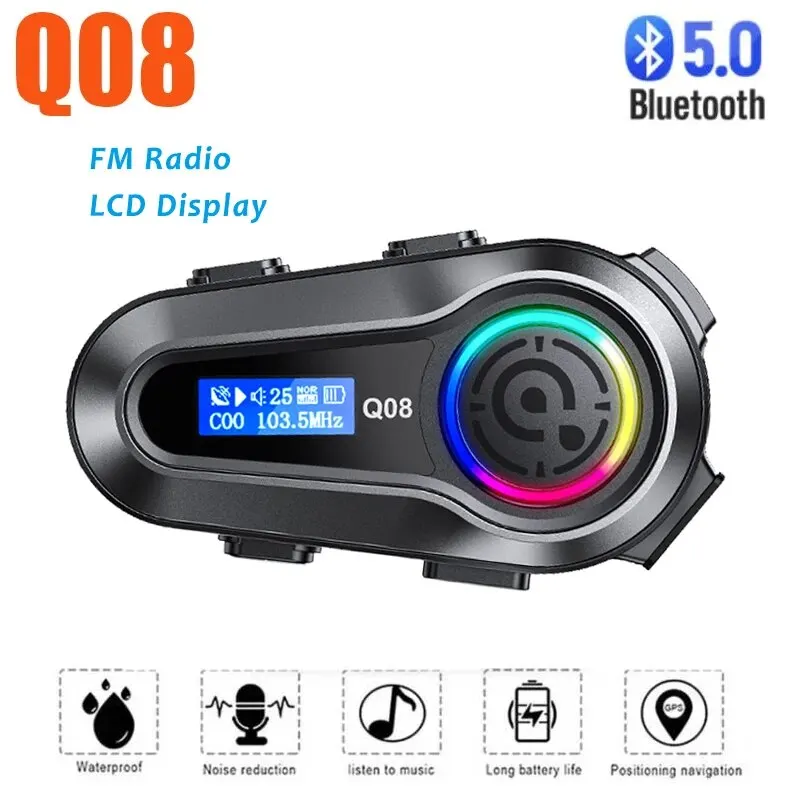 

Q08 Motorcycle Helmet Headset Bluetooth LCD Display EQ Sound Effect High-Definition IPX6 Waterproof Stereo FM Radio Earphone