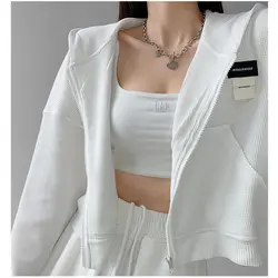 Vintage Streetwear Basic Casual Short Cropped Top Autumn Harajuku Women Sweatshirts Fashion Sportswear Female Zip Up Hoodies