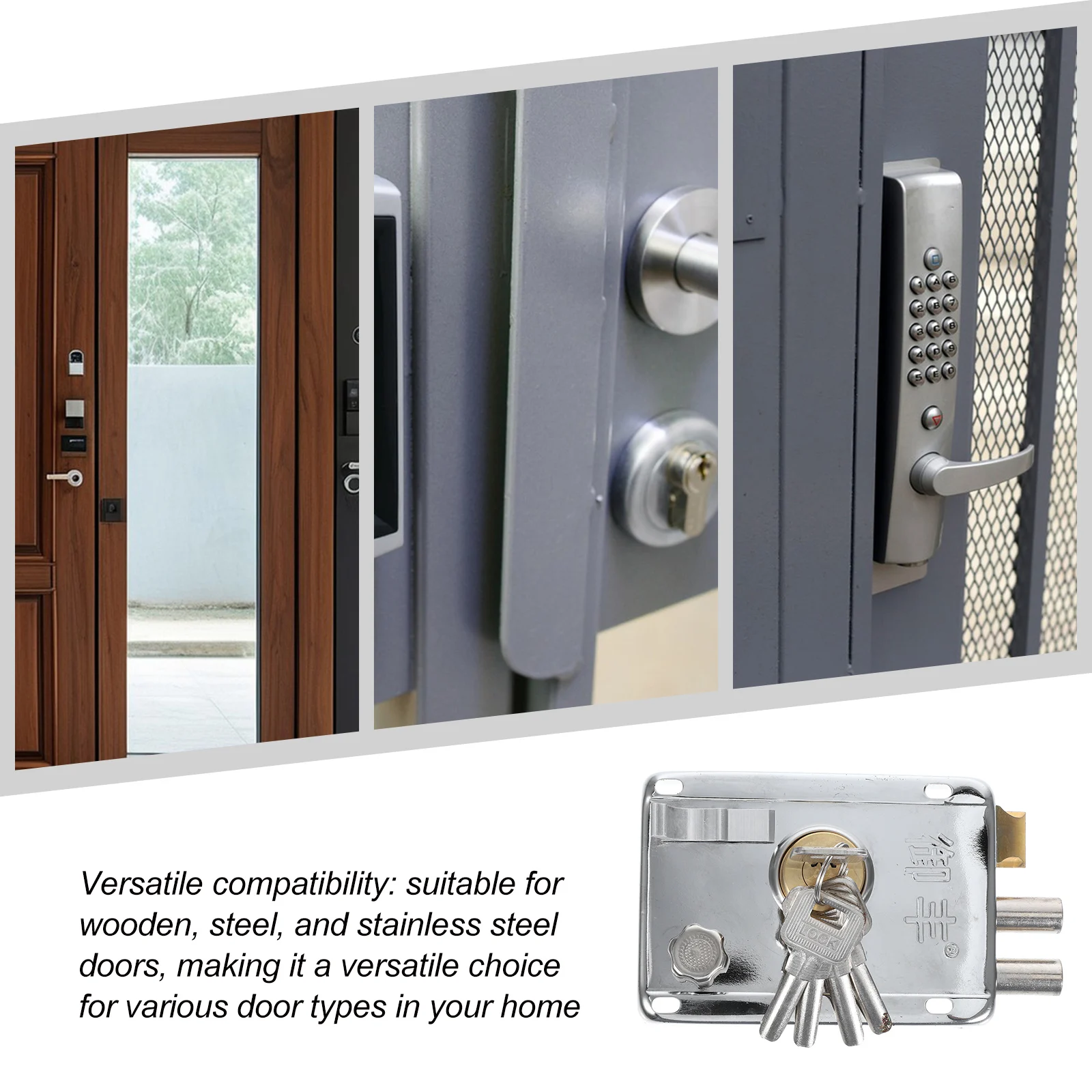 

Stainless Steel Lock Deadbolt Replacement Single Cylinder Rim Lock For Wood Steel Security Doors Home Front Door Repair Silver