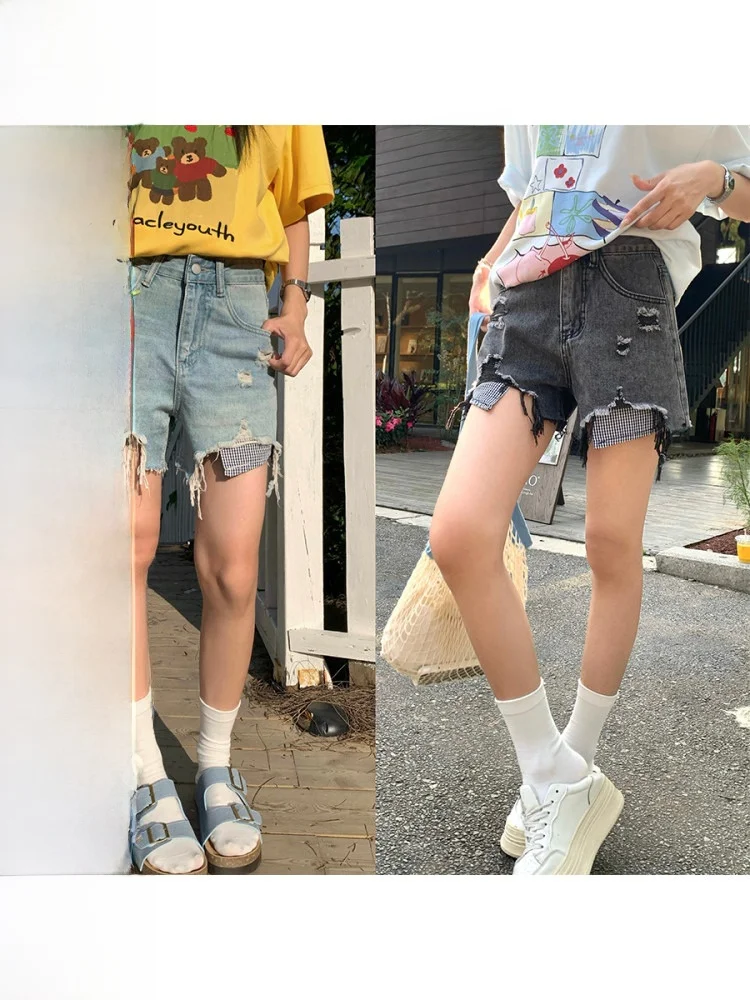 

Джинсы женские COK Plaid, прямые, с оборками, на пяти пуговицах, летние, свободного кроя, темный цвет, с глубокой талией