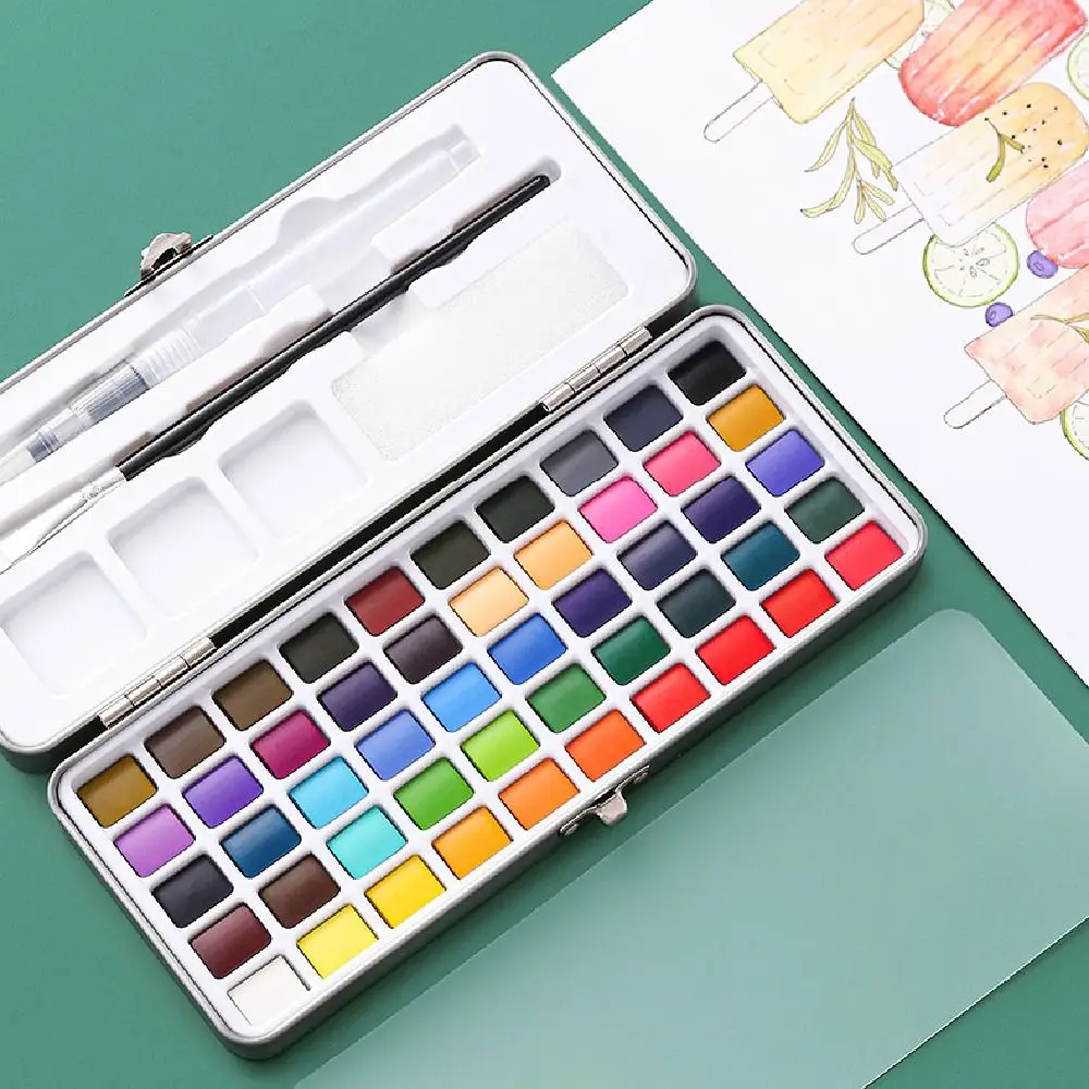 50/72/90/100/128 Color Solid Watercolor Paint Set Portable Professional Foldable Travel WaterColor with Painting Brush Metal Box