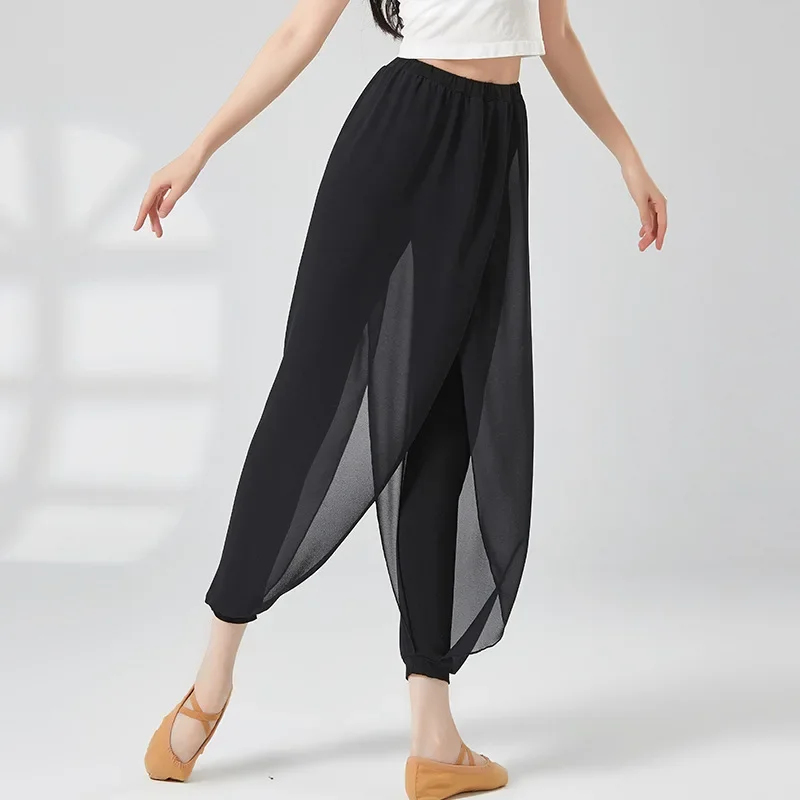 

Chiffon Ninth Pants Yoga Trousers Loose Wide Leg Modern Classical Dance Pants for Women Fitness Bloomers Training Pants