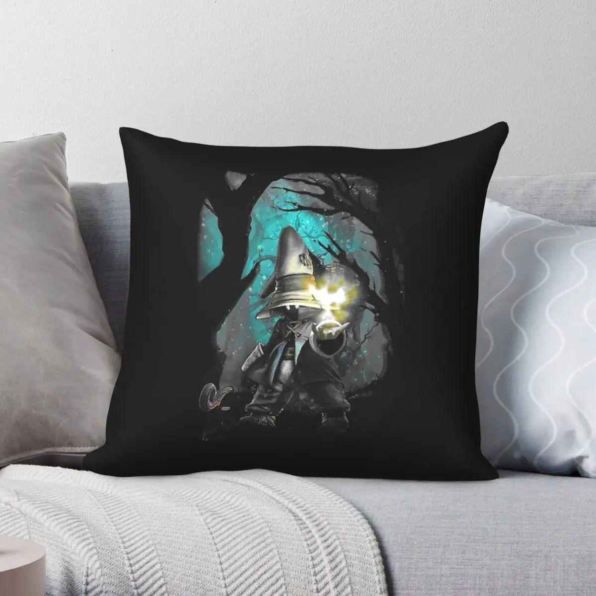 Vivi Ornitier Black Mage Quadratischer Kissenbezug, Polyester, Leinen, Samtmuster, Reißverschluss, Dekor, Kissenbezug, Sofa-Kissenbezug