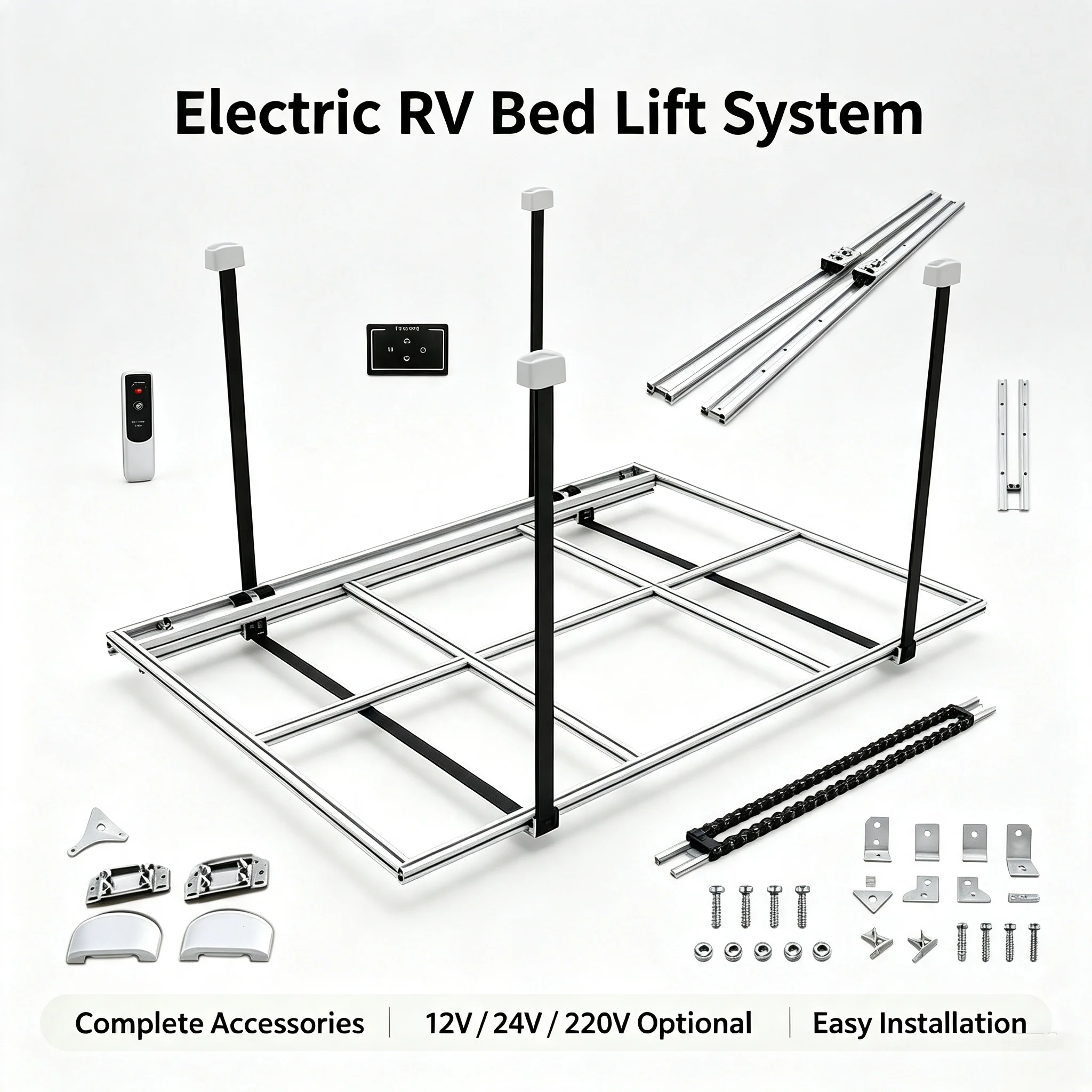 Caravan Electric Bed Lift,Motorized Aluminum Profile Lifting System for RV Motorhome,Adjustable Ceiling Bed Frame,Camper Van Par