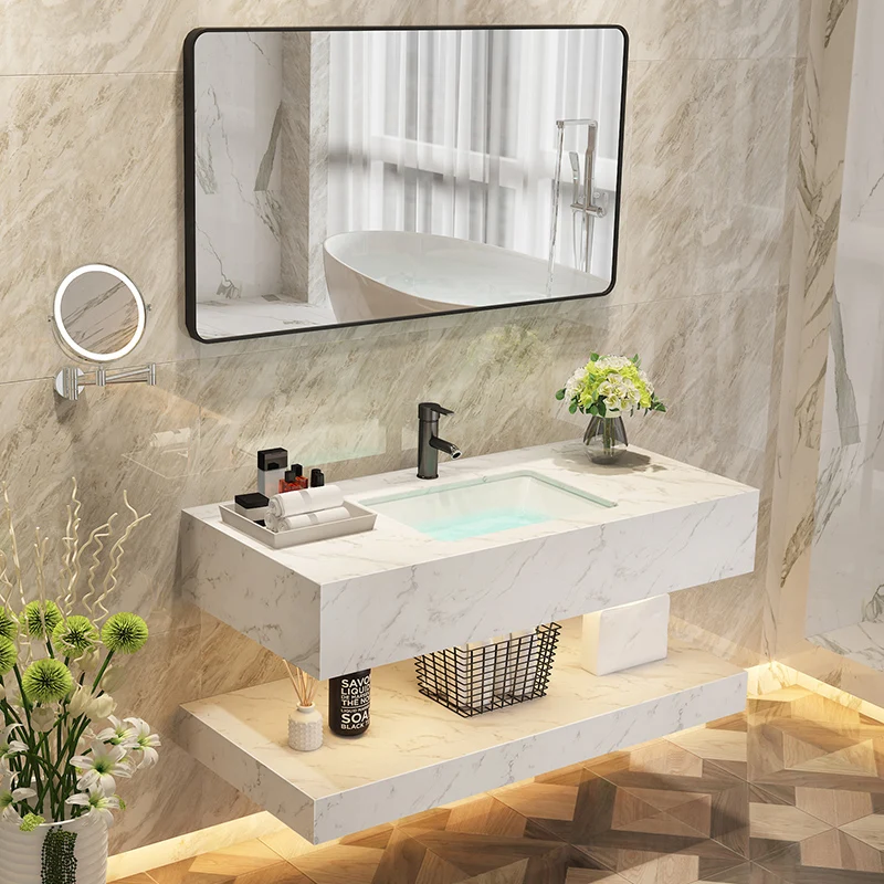 Modern Wall Mounted Vanity Desk Bathroom Cabinet and Vanity with Mirror and Light Emitting Diode