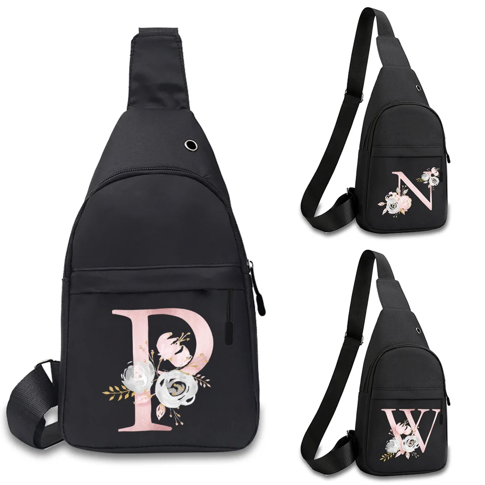 

Chest Bag Fashion New Men's Bags Pink Flowe Letter Print Outdoor Casual Gym Organizer Phone Handbag One Shoulder Crossbody Pack