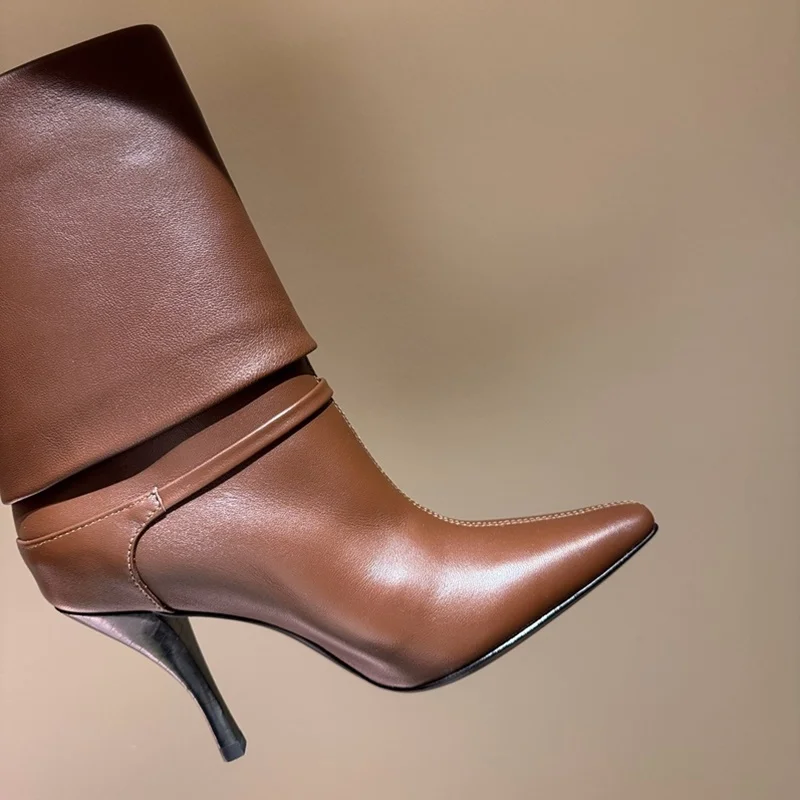 

Small Square Head Women's Ankle Boots One-Step Temperament Trouser Boots Stiletto Heels Genuine Leather Women's Boots