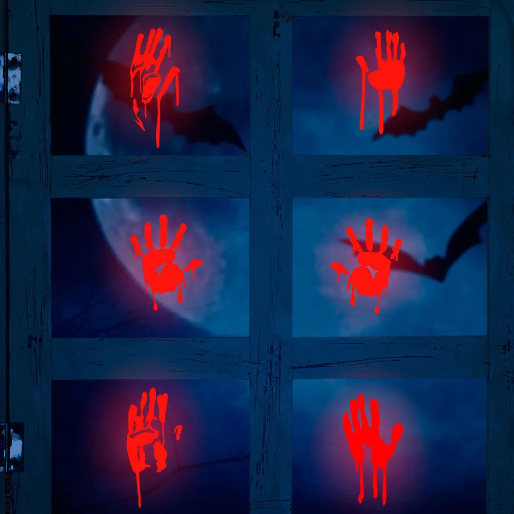 1 Sheet Horror Glow Stickers Blood Hand Print Wall Decal Luminous Halloween Window Sticker for Glass Decoration