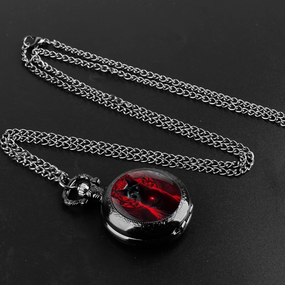 Montre de Poche en Forme de Chat Noir pour Homme et Femme, Accessoire avec Pendentif à Quartz, Vintage, à la Mode