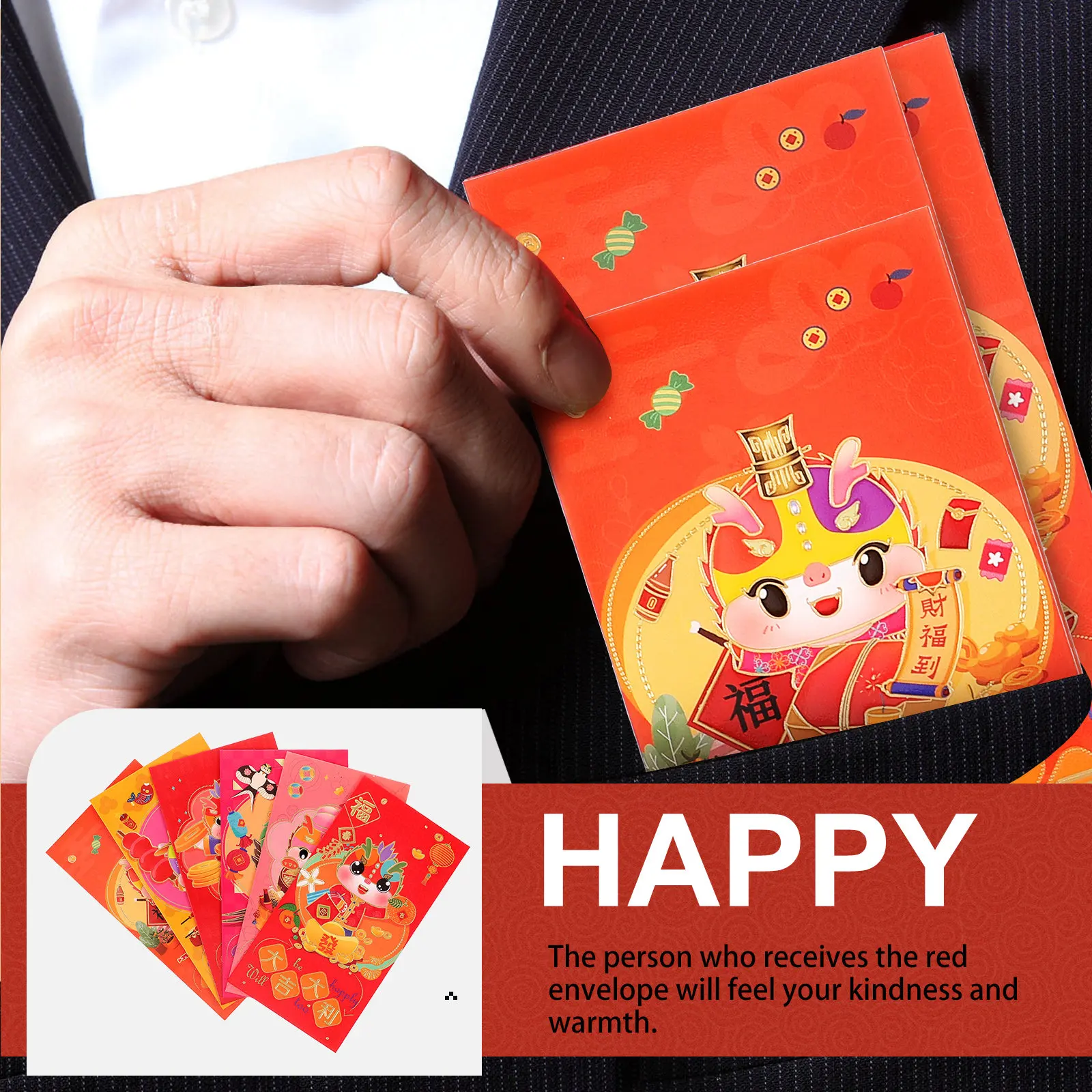 6Pcs 2024 Year of The Dragon Red Envelopes Traditional Chinese Lucky Money Packets Creative Dragon Pattern Paper Red Packets New