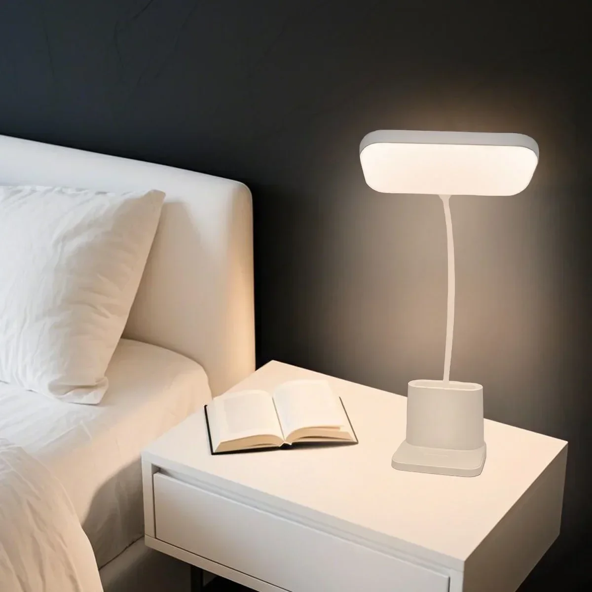 LED multi-functional desk lamp with stationery storage base, suitable for home reading bedside lighting and decorative lighting