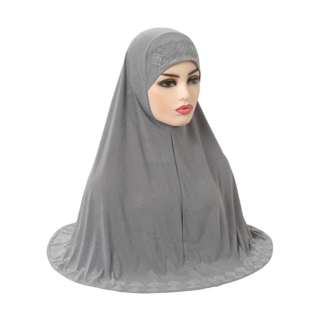 H146 Adults medium size muslim hijab scarf with rhinestone islamic headscarf hats armia pull on headwrap ramadan gift big bonnet