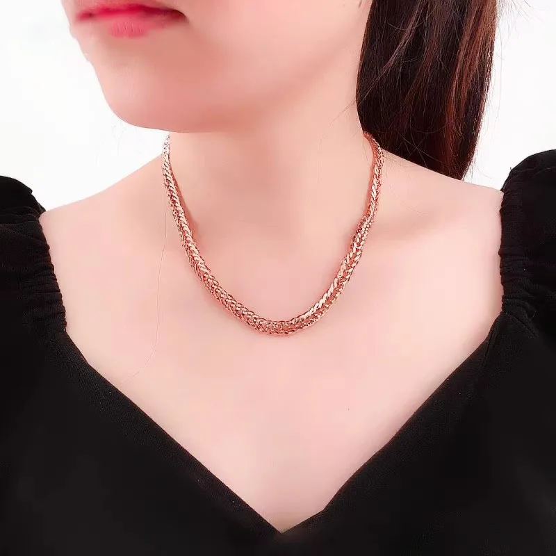 585 Purple Gold Luxury Glossy Hollow out stacking chains Plated 14K Rose Gold Plate unisex style Simple Jewelry Accessories