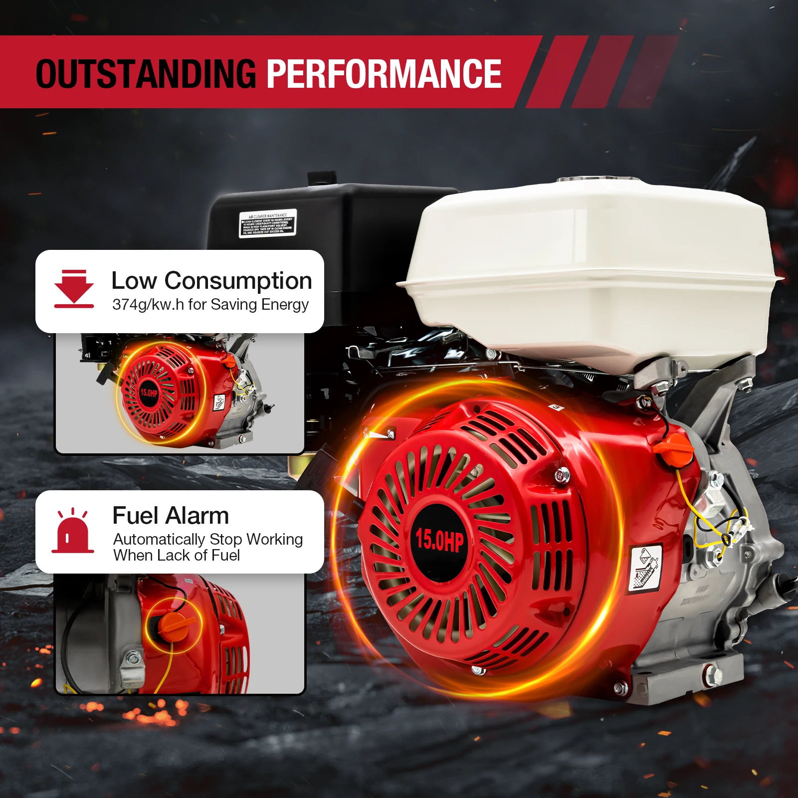 

420cc Gas Powered Portable Engine 4 Stroke 9700W 15HP Pull Start for Water Pumps Compressors Trenchers