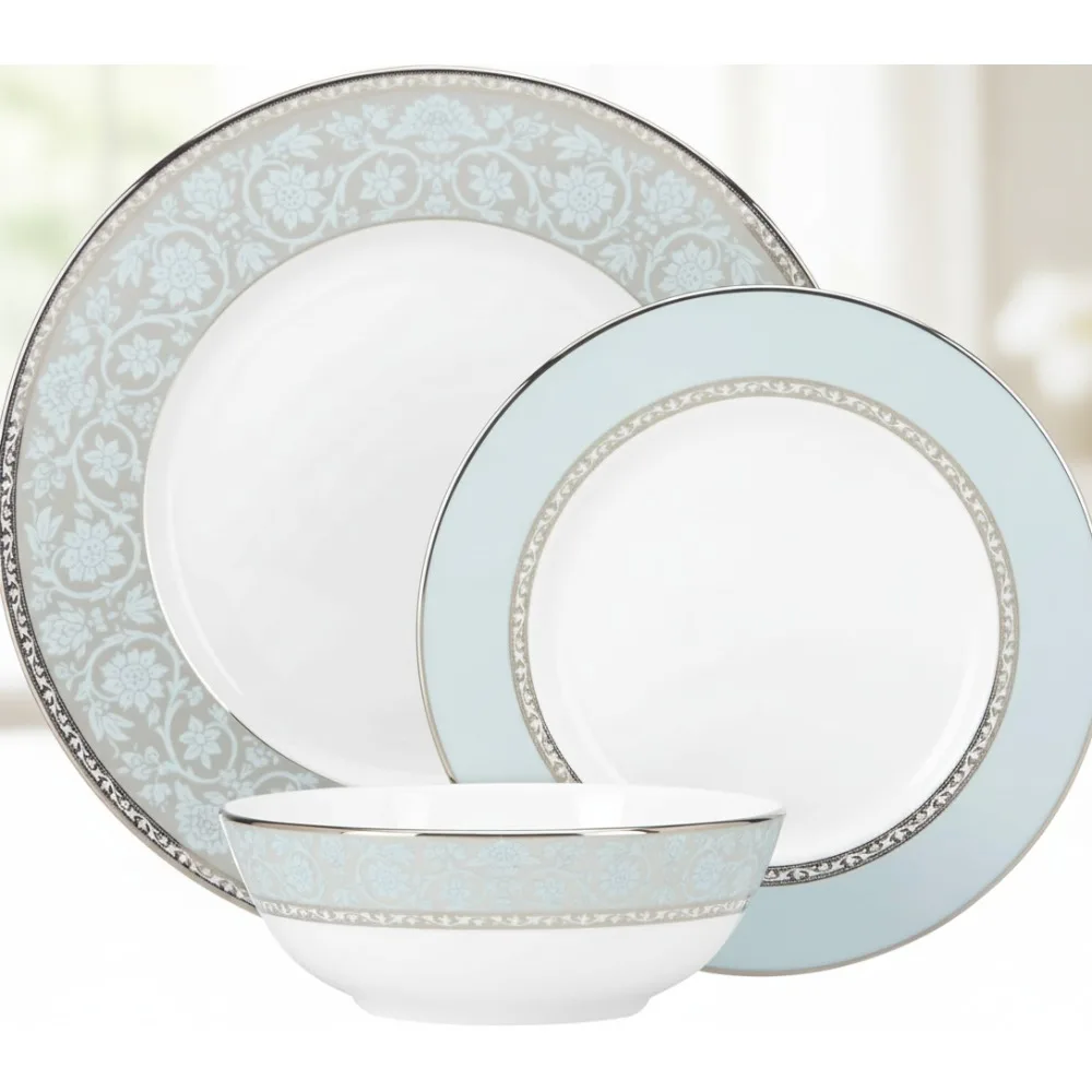 

Elegant White Bone China Dinnerware Set, 3-Piece Place Setting for Modern Dining, Dishwasher Safe & Chip Resistant
