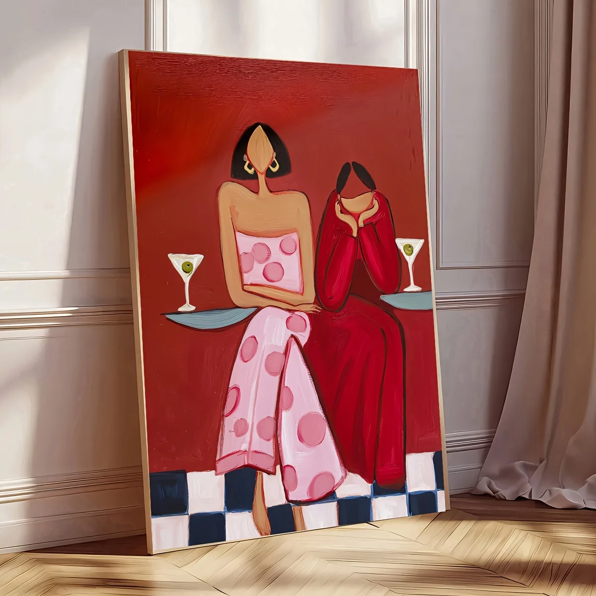 Abstract Martini Girl Wall Art Poster Canvas Painting Creative Wall Hanging Birthday Gift, Living Room, Corridor Home Decoration
