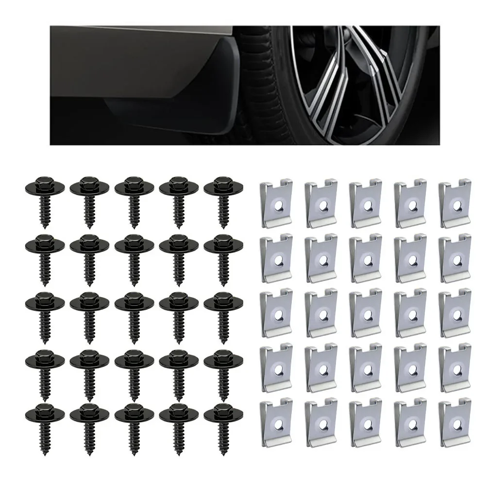50pcs 4.8 Mudguard Lining Screws U-bolt Kit Engine Hex Head Screws U-clips Automotive Wear Parts Accessories