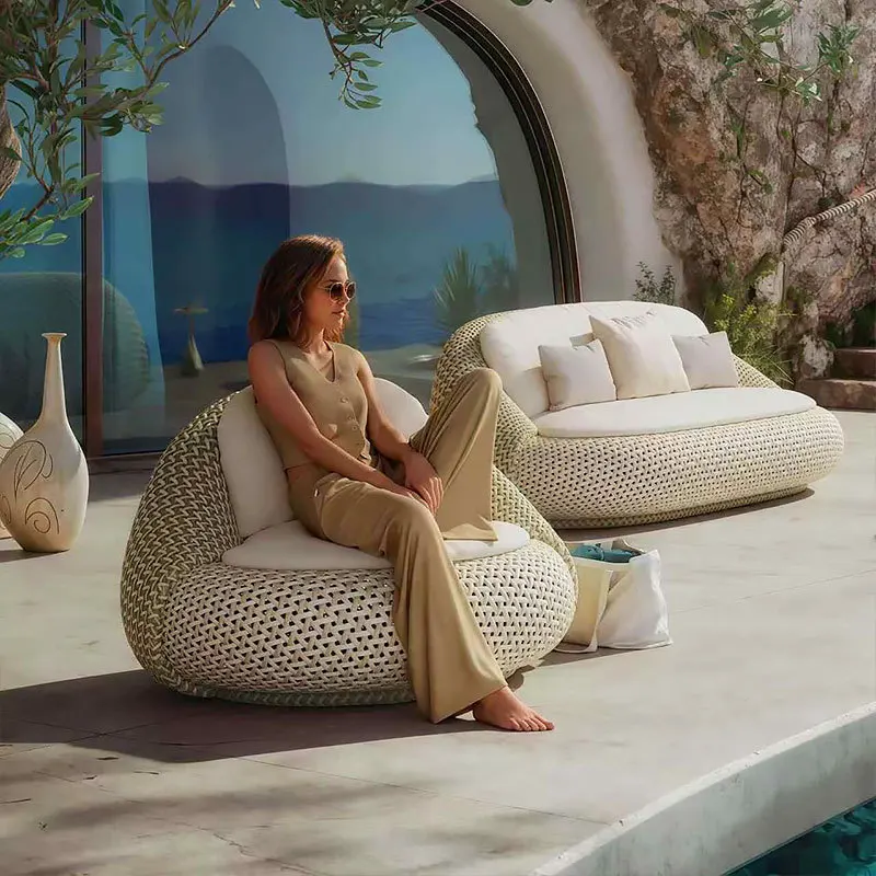 

Outdoor rattan sofa courtyard hotel bed and breakfast sun room open-air lazy coffee table furniture combination