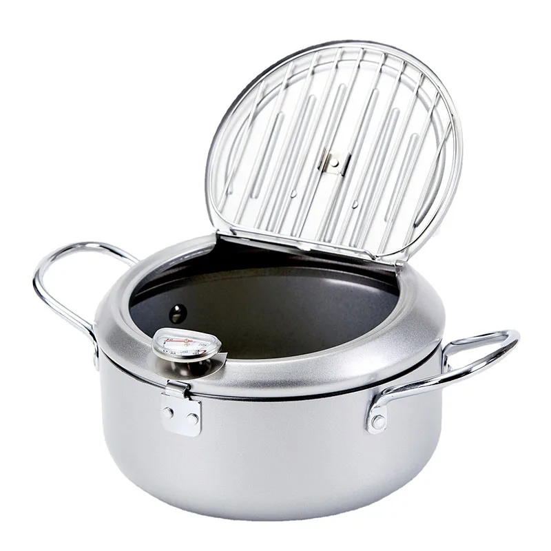 Kitchen Deep Frying Pot Household Adjustable Temp Fryer Pan With Oil Drain Rack Compatible With Induction for French Fries Fish
