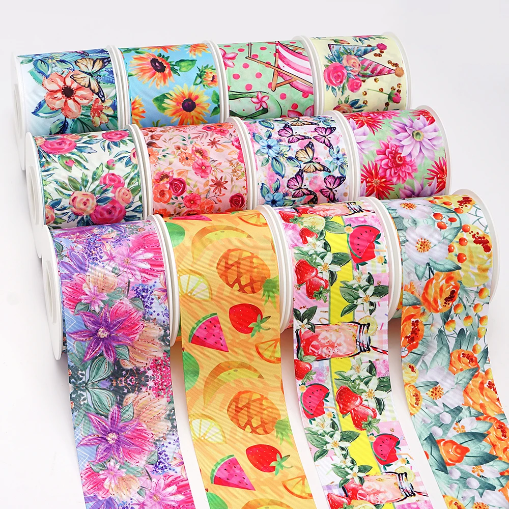 5 Yards Flower And Insects Printed Grosgrain Satin Ribbons For Bows DIY Craft Decoration Packaging Supplies. 70616