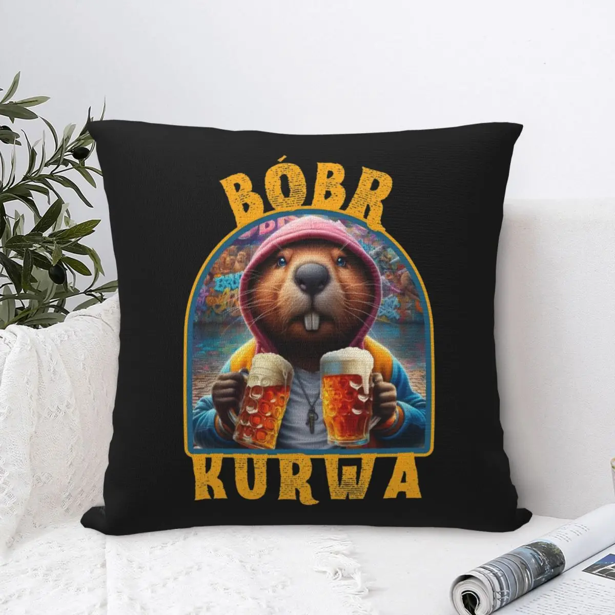 Cheers Bobr Kurwa Drinking Beer Pillow Case Bober Cushion Cover Novelty Zippered Decorative Pillowcover for Sofa 18